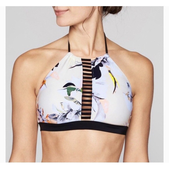 Athleta Polynesia High Neck Ladder Halter Bikini Top 778022 Black Size Medium - Picture 1 of 8